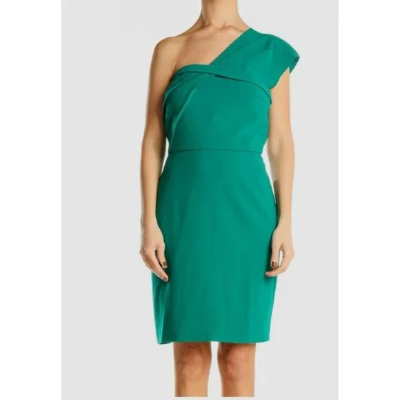 Ann Taylor Dress Green 6 One Shoulder Sheath Party Holidays - Picture 2 of 13